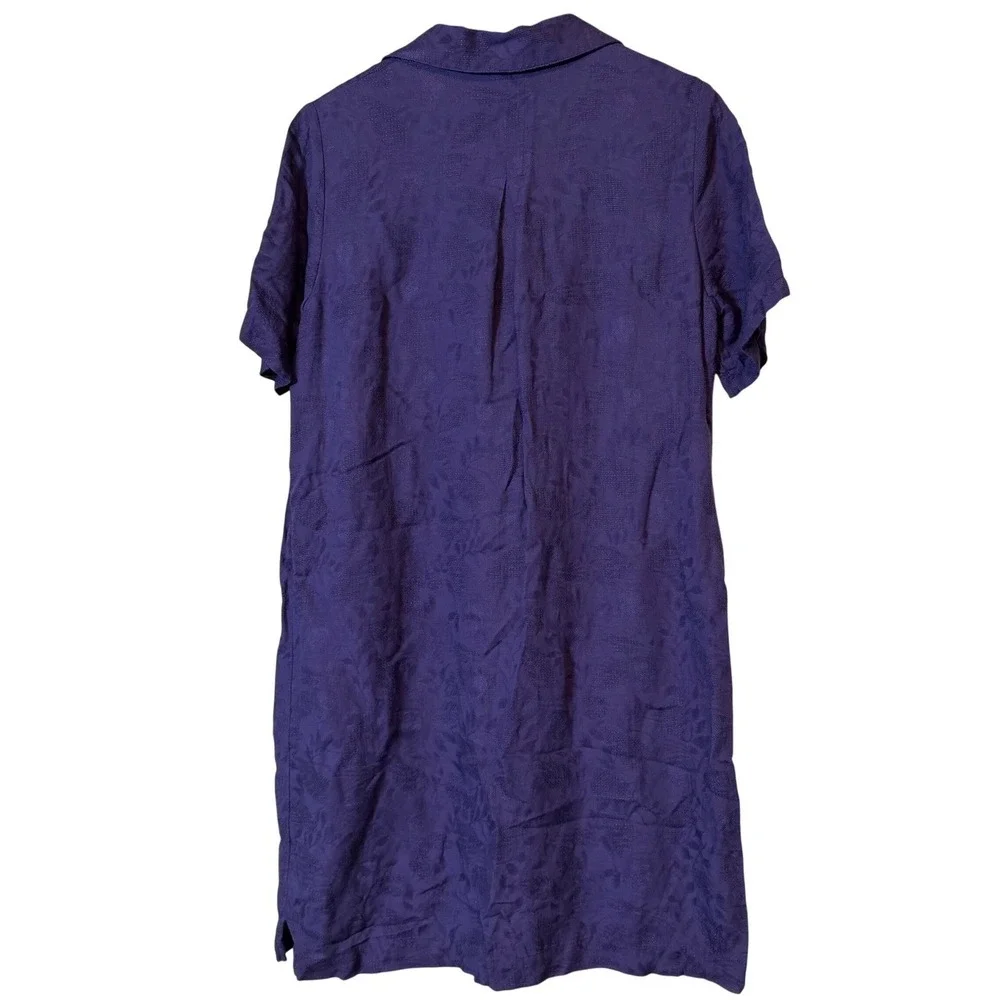 Anthropologie Jacquard Linen Blend Lace-Up Utility Shift Dress Purple Damask 10